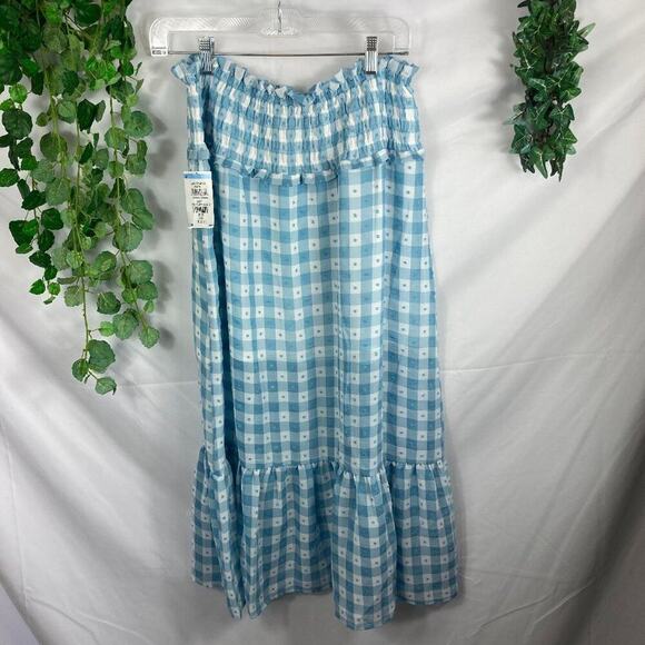 NWT Topshop Light Blue Gingham Check Midi Skirt Size 10 - Picture 5 of 7